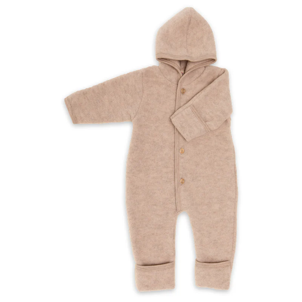 Baby Wollfleece Overall mit Kapuze - sand melange