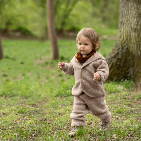Baby Wollfleece Kapuzenjacke - sand melange