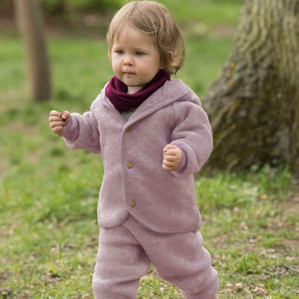 Baby Wollfleece Kapuzenjacke - rosenholz melange