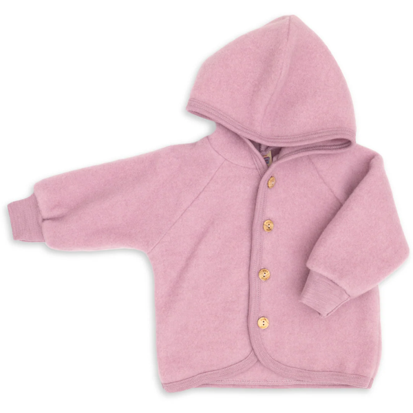 Baby Wollfleece Kapuzenjacke - rosenholz melange