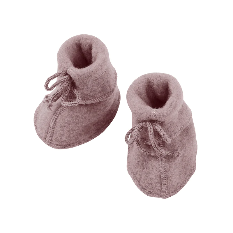 Baby-Schühchen mit Bändel Wollfleece - rosenholz melange