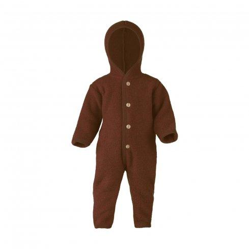 Baby Wollfleece Overall mit Kapuze - zimt melange